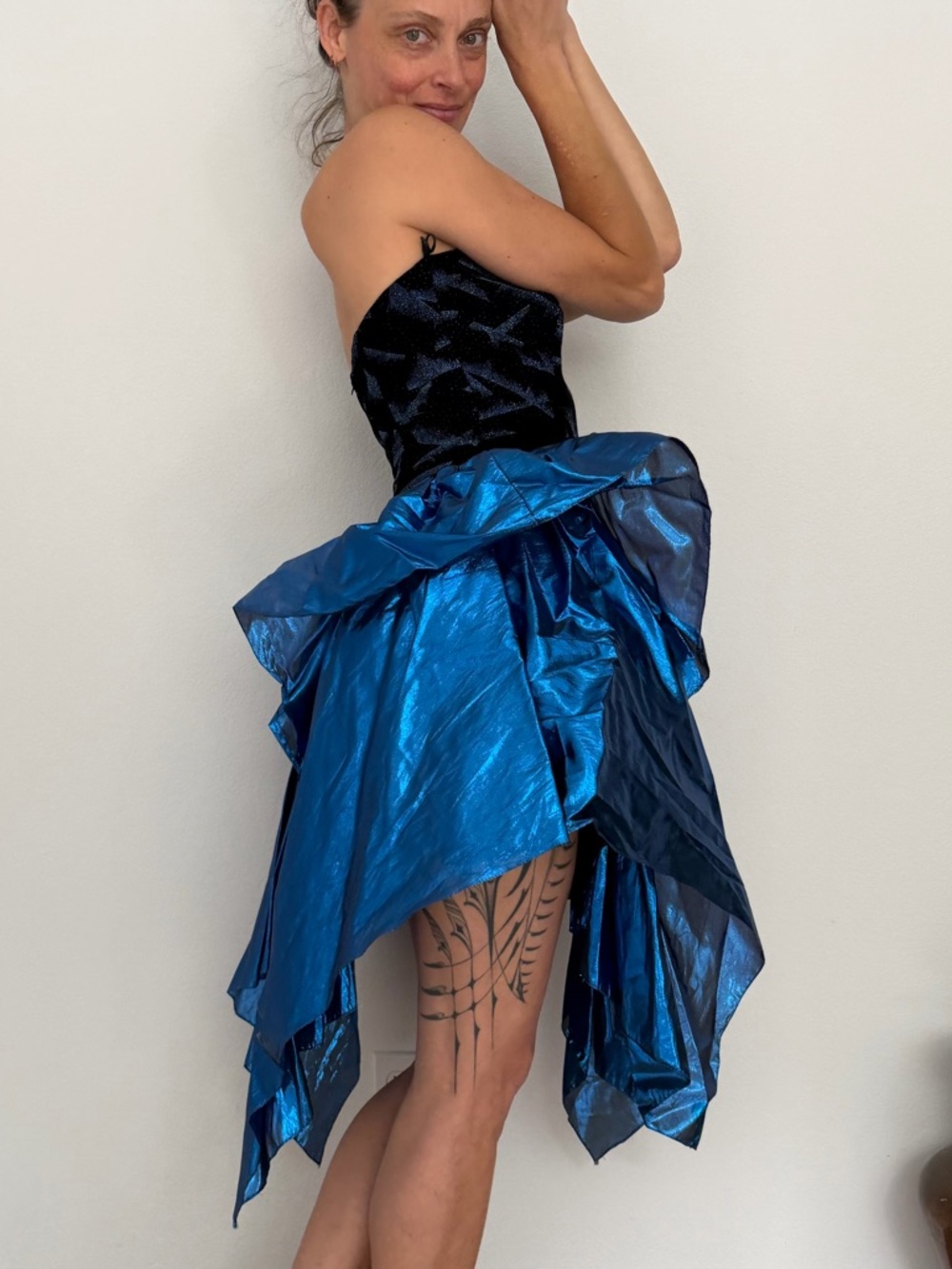 Vintage Black and Electric Blue Strapless Prom Dress - Picture 4 of 13